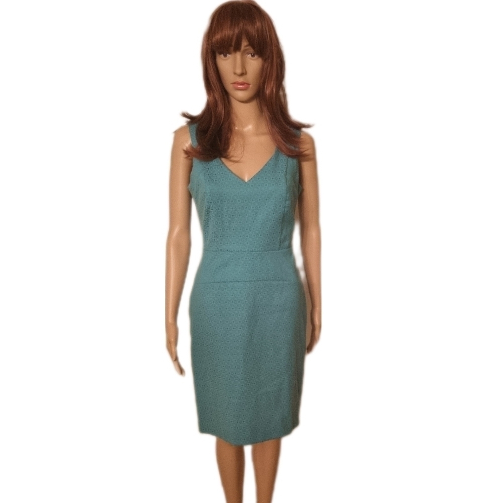 Simone classic style seafoam green V neck sleeveless sheath dress Sz 4 - Picture 2 of 6